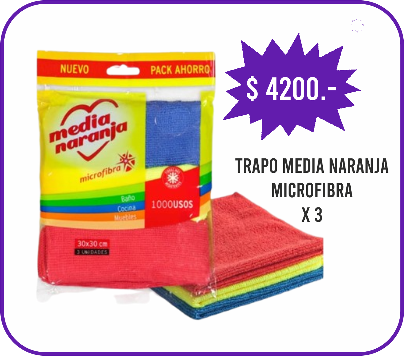 Trapo microfiba media naranja