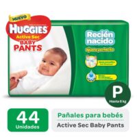 HUGGIES ACTIVE SEC VERDE BABY PANTS (Talle P x 44u)